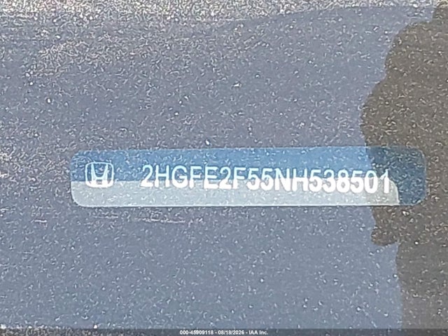 45909118 :رقم المزاد ، 2HGFE2F55NH538501 vin ، 2022 Honda Civic Sport مزاد بيع