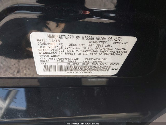 Aukcja sprzedaży 2019 Infiniti Q50 3.0t Luxe, vin: JN1EV7AP8KM516942, numer aukcji: 45909125