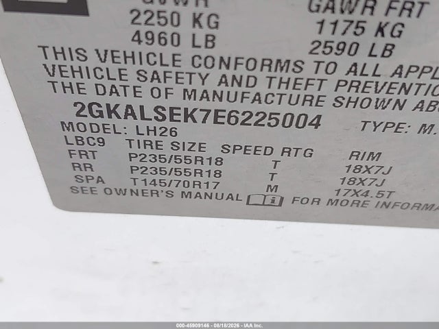 45909146 :رقم المزاد ، 2GKALSEK7E6225004 vin ، 2014 Gmc Terrain Slt-1 مزاد بيع