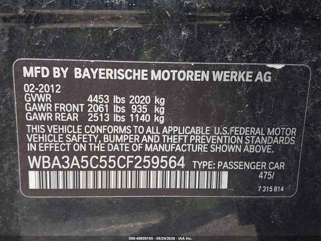 Aukcja sprzedaży 2012 Bmw 328i, vin: WBA3A5C55CF259564, numer aukcji: 45909155