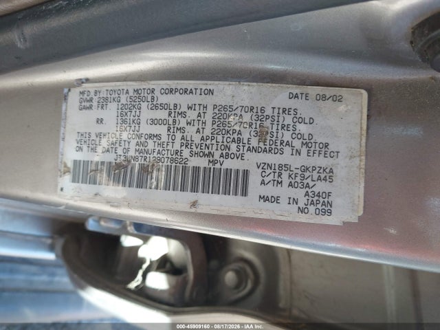Продажа на аукционе авто 2002 Toyota 4runner Limited V6, vin: JT3HN87R129078622, номер лота: 45909160