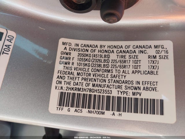 Honda Cr-v Ex-l 2016 2HKRM3H78GH523553 Image 9