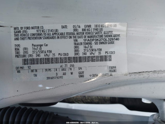 Ford FOCUS SE 2016 1FADP3K27GL329340 Image 9