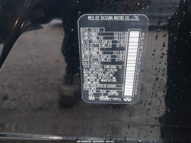 45909238 :رقم المزاد ، 3PCAJ5FB1SF105089 vin ، 2025 Infiniti Qx50 Sport Awd مزاد بيع