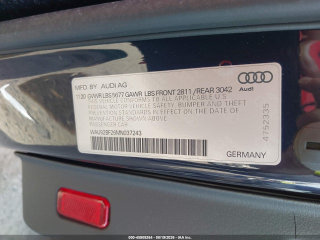 WAU92BF26MN037243 Audi A6 Allroad Prestige 55 Tfsi Quattro S Tronic