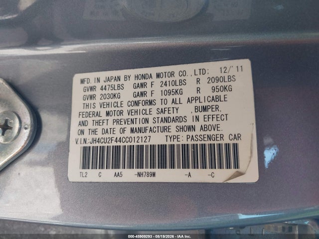 45909293 :رقم المزاد ، JH4CU2F44CC012127 vin ، 2012 Acura Tsx 2.4 مزاد بيع
