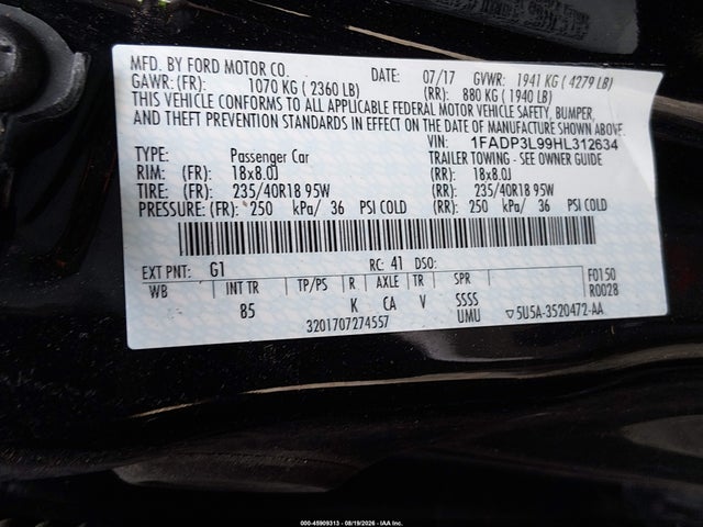 Продаж на аукціоні авто 2017 Ford Focus St, vin: 1FADP3L99HL312634, номер лоту: 45909313
