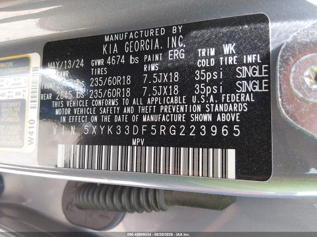 Aukcja sprzedaży 2024 Kia Sportage Ex, vin: 5XYK33DF5RG223965, numer aukcji: 45909334