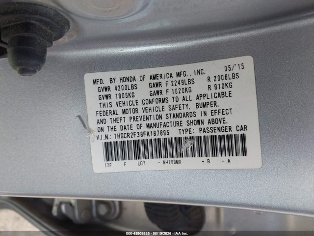 Honda ACCORD LX 2015 1HGCR2F38FA187895 Image 9