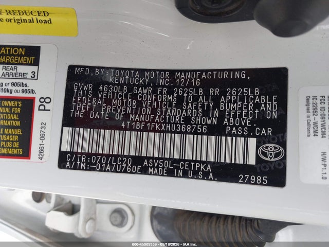 Toyota CAMRY XSE 2017 4T1BF1FKXHU368756 Image 9