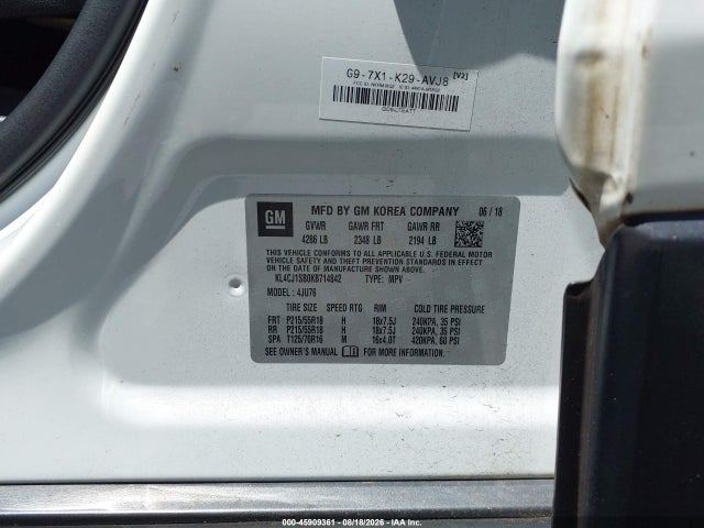 45909361 :رقم المزاد ، KL4CJ1SB0KB714842 vin ، 2019 Buick Encore Fwd Sport Touring مزاد بيع