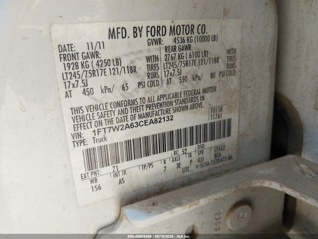45909369 :رقم المزاد ، 1FT7W2A63CEA82132 vin ، 2012 Ford F-250 Xl مزاد بيع
