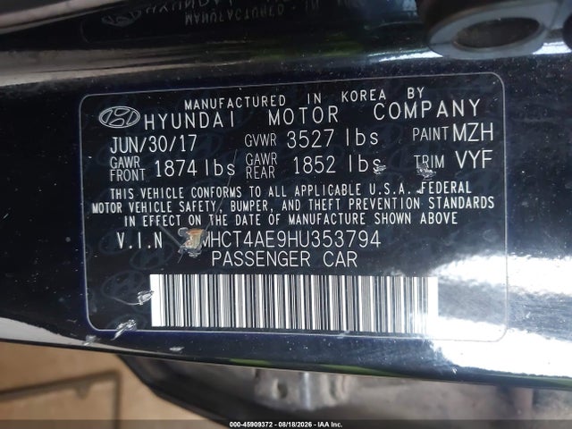 Продаж на аукціоні авто 2017 Hyundai Accent Se, vin: KMHCT4AE9HU353794, номер лоту: 45909372