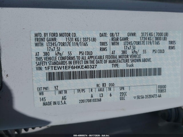 45909374 :رقم المزاد ، 1FTEW1EF6HKE40327 vin ، 2017 Ford F-150 Xl مزاد بيع