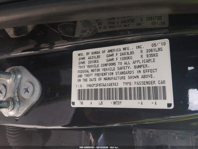 Продаж на аукціоні авто 2010 Honda Accord 2.4 Ex-l, vin: 1HGCP2F87AA148743, номер лоту: 45909391