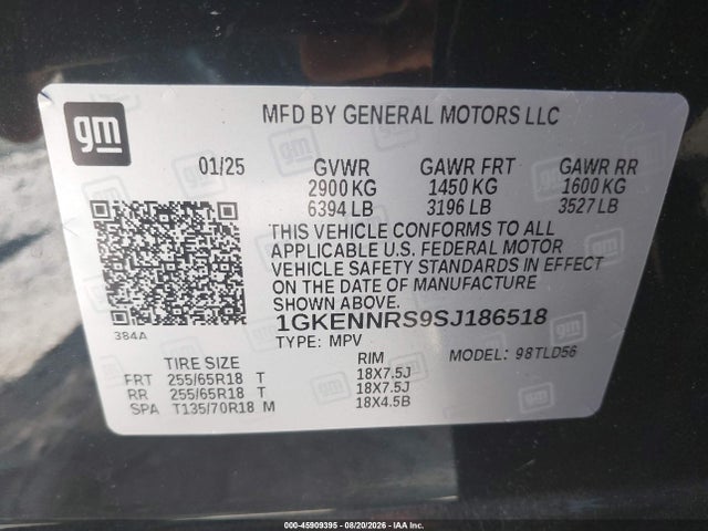 2025 Gmc Acadia Awd Elevation მანქანა იყიდება აუქციონზე, vin: 1GKENNRS9SJ186518, აუქციონის ნომერი: 45909395