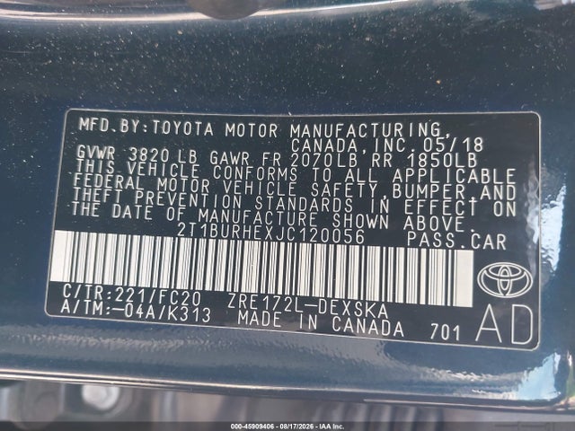 Toyota COROLLA SE 2018 2T1BURHEXJC120056 Image 9