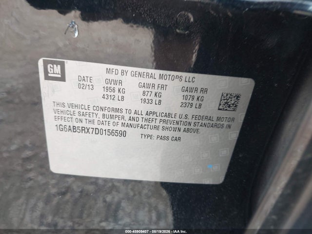 45909407 :رقم المزاد ، 1G6AB5RX7D0156590 vin ، 2013 Cadillac Ats Luxury مزاد بيع