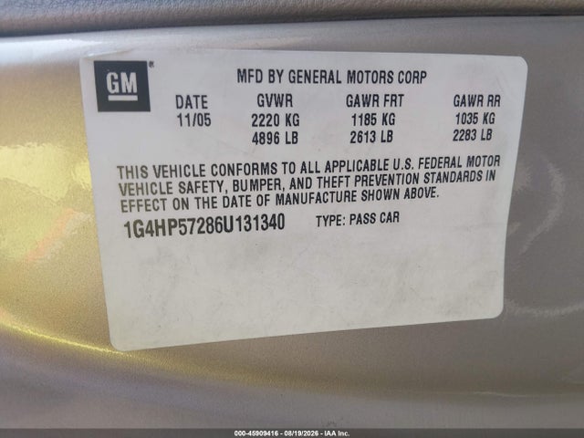 45909416 :رقم المزاد ، 1G4HP57286U131340 vin ، 2006 Buick Lucerne Cx مزاد بيع