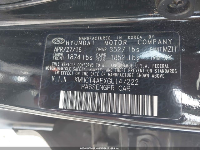 45909417 :رقم المزاد ، KMHCT4AEXGU147222 vin ، 2016 Hyundai Accent Se مزاد بيع