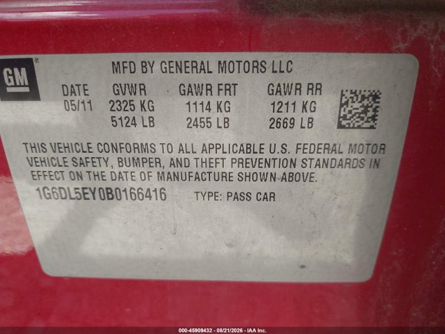 Продажа на аукционе авто 2011 Cadillac Cts Performance, vin: 1G6DL5EY0B0166416, номер лота: 45909432