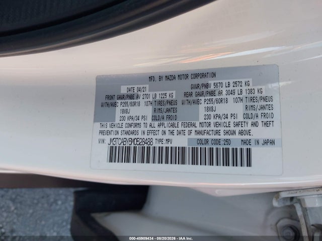 Продаж на аукціоні авто 2021 Mazda Cx-9 Sport, vin: JM3TCABY6M0528488, номер лоту: 45909434