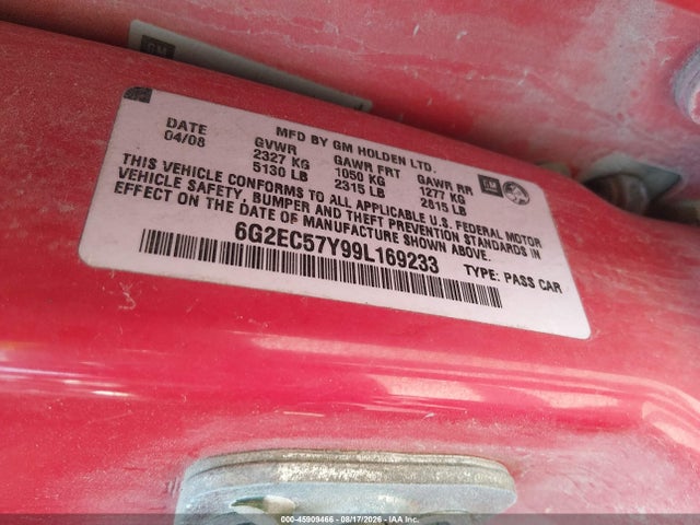 Aukcja sprzedaży 2009 Pontiac G8 Gt, vin: 6G2EC57Y99L169233, numer aukcji: 45909466
