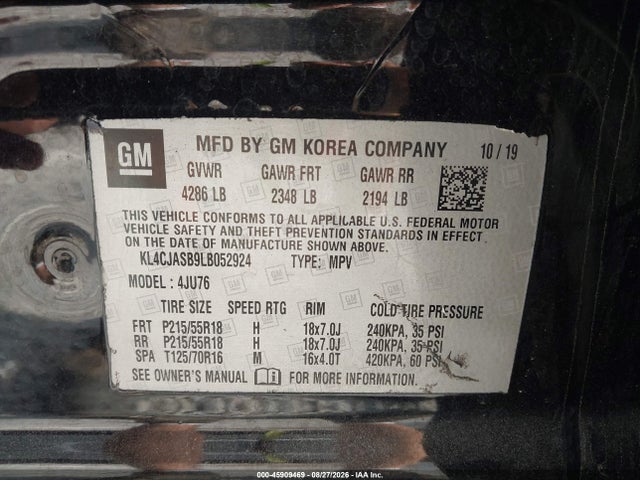 2020 Buick Encore Fwd Preferred მანქანა იყიდება აუქციონზე, vin: KL4CJASB9LB052924, აუქციონის ნომერი: 45909469