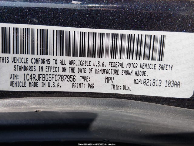 2015 Jeep Grand Cherokee Limited მანქანა იყიდება აუქციონზე, vin: 1C4RJFBG5FC787956, აუქციონის ნომერი: 45909495