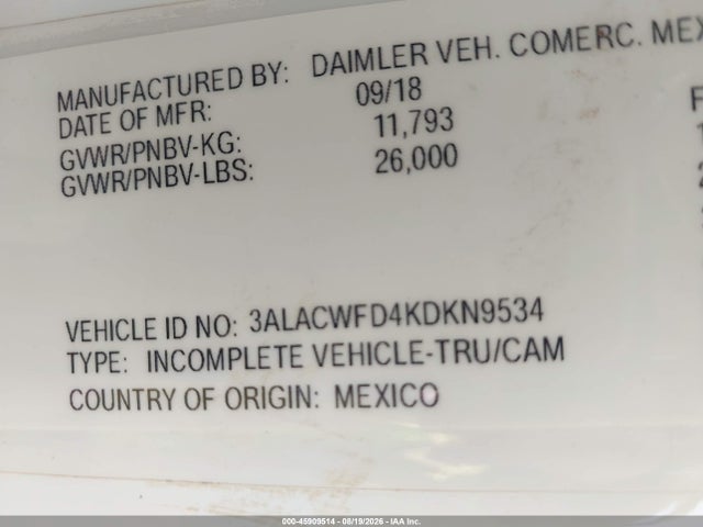 2019 Freightliner M2 106 მანქანა იყიდება აუქციონზე, vin: 3ALACWFD4KDKN9534, აუქციონის ნომერი: 45909514