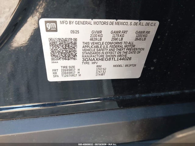 Продаж на аукціоні авто 2026 Chevrolet Equinox Fwd Lt, vin: 3GNAXHEG8TL144026, номер лоту: 45909532