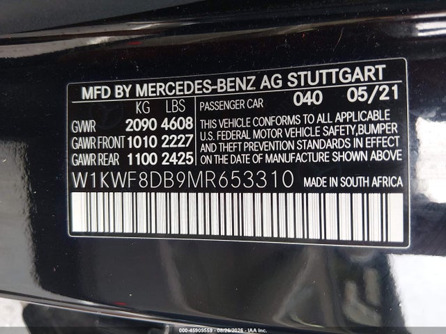 45909559 :رقم المزاد ، W1KWF8DB9MR653310 vin ، 2021 Mercedes-benz C 300 Sedan مزاد بيع
