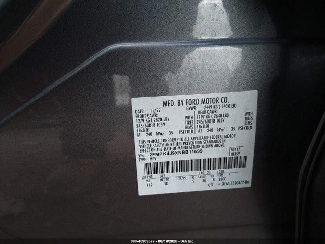 Aukcja sprzedaży 2022 Ford Edge Sel, vin: 2FMPK4J9XNBB11699, numer aukcji: 45909577