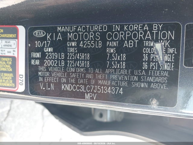 Aukcja sprzedaży 2018 Kia Niro Ex, vin: KNDCC3LC7J5134374, numer aukcji: 45909585