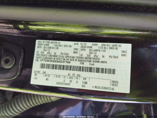 2025 Ford F-150 Xlt მანქანა იყიდება აუქციონზე, vin: 1FTEW3K89SKD37184, აუქციონის ნომერი: 45909586