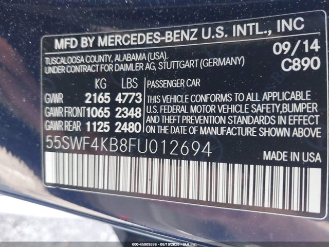 2015 Mercedes-benz C 300 4matic მანქანა იყიდება აუქციონზე, vin: 55SWF4KB8FU012694, აუქციონის ნომერი: 45909596