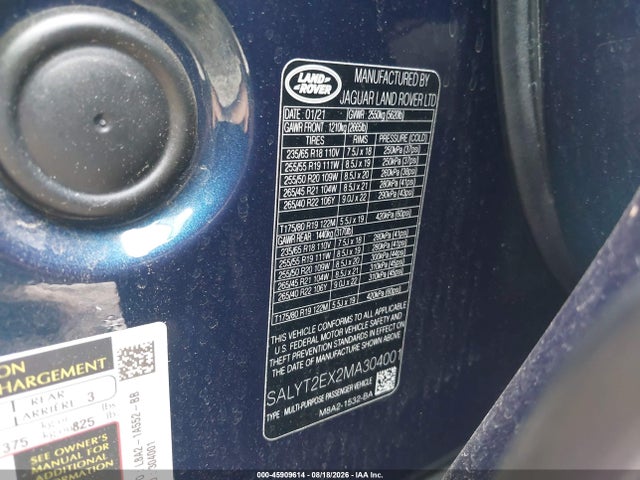 Aukcja sprzedaży 2021 Land Rover Range Rover Velar P250 R-dynamic S, vin: SALYT2EX2MA304001, numer aukcji: 45909614