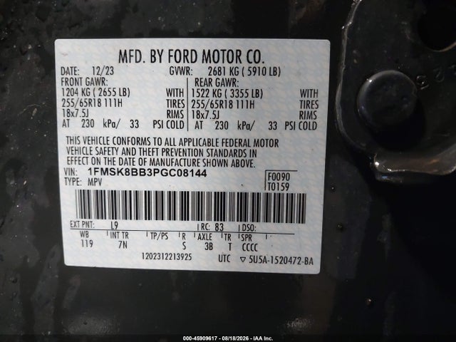 Продаж на аукціоні авто 2023 Ford Explorer, vin: 1FMSK8BB3PGC08144, номер лоту: 45909617