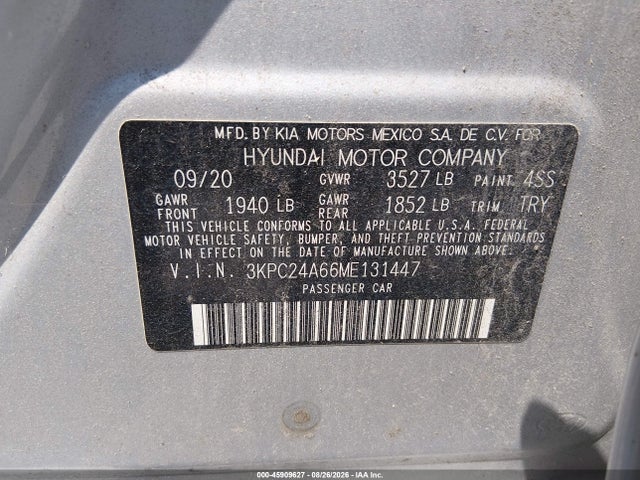 Продаж на аукціоні авто 2021 Hyundai Accent Se, vin: 3KPC24A66ME131447, номер лоту: 45909627
