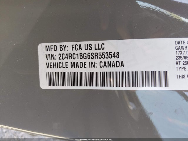 45909629 :رقم المزاد ، 2C4RC1BG6SR553548 vin ، 2025 Chrysler Pacifica Select مزاد بيع