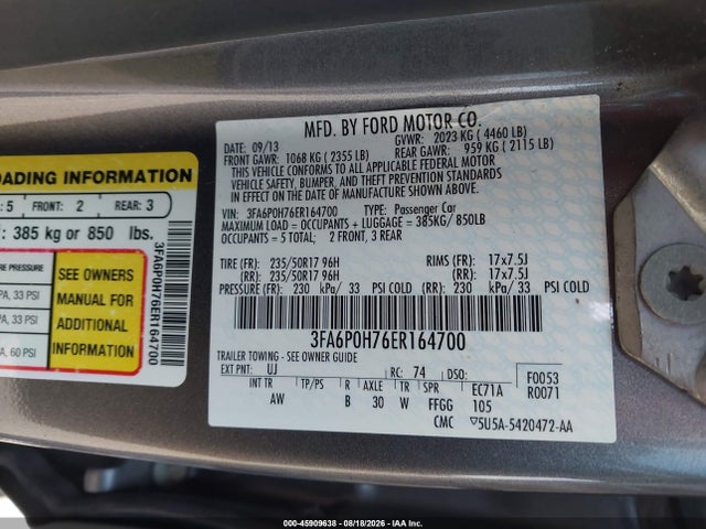 Ford FUSION SE 2014 3FA6P0H76ER164700 Image 9