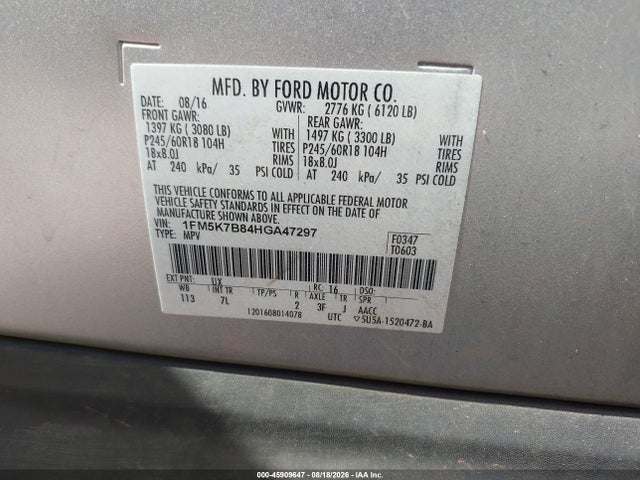 2017 Ford Explorer მანქანა იყიდება აუქციონზე, vin: 1FM5K7B84HGA47297, აუქციონის ნომერი: 45909647