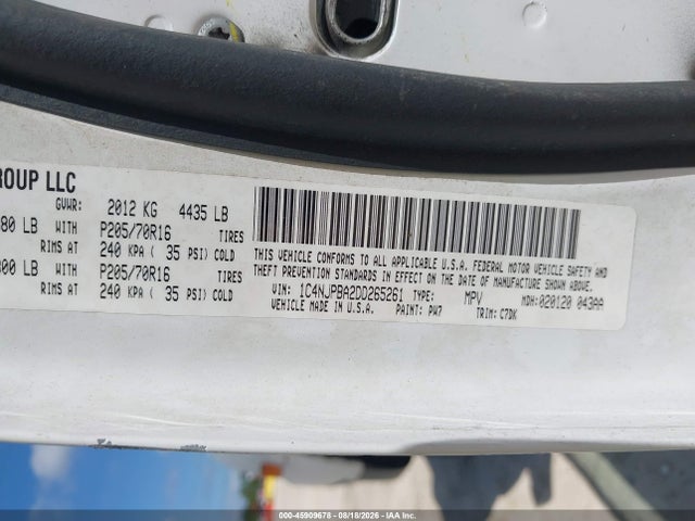 45909678 :رقم المزاد ، 1C4NJPBA2DD265261 vin ، 2013 Jeep Patriot Sport مزاد بيع