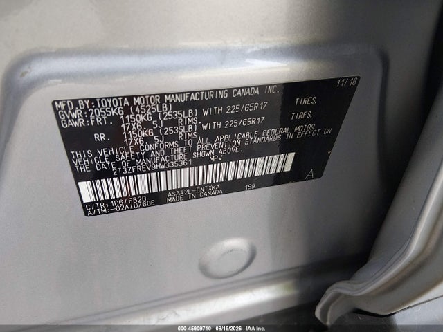 45909710 :رقم المزاد ، 2T3ZFREV9HW335361 vin ، 2017 Toyota Rav4 Le مزاد بيع