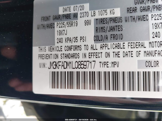 Продаж на аукціоні авто 2020 Mazda Cx-5 Grand Touring, vin: JM3KFADM1L0859717, номер лоту: 45909721