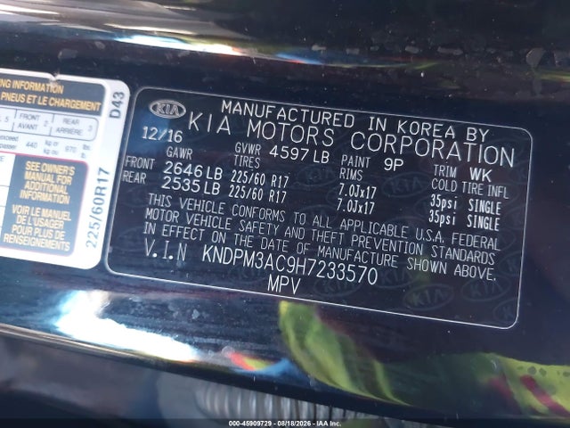 Aukcja sprzedaży 2017 Kia Sportage Lx, vin: KNDPM3AC9H7233570, numer aukcji: 45909729