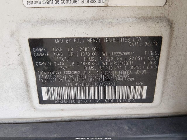Продаж на аукціоні авто 2011 Subaru Outback 2.5i Limited, vin: 4S4BRBLC1B3432433, номер лоту: 45909737