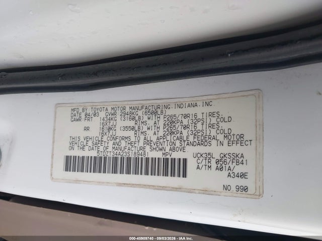 Продажа на аукционе авто 2003 Toyota Sequoia Sr5 V8, vin: 5TDZT34A23S189481, номер лота: 45909740