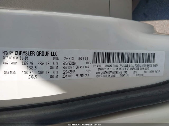 Продажа на аукционе авто 2010 Dodge Grand Caravan Se, vin: 2D4RN4DE2AR487105, номер лота: 45909764