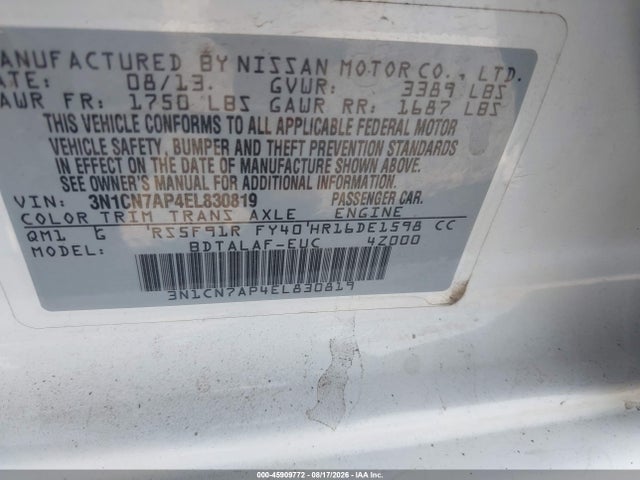 3N1CN7AP4EL830819 Nissan VERSA S